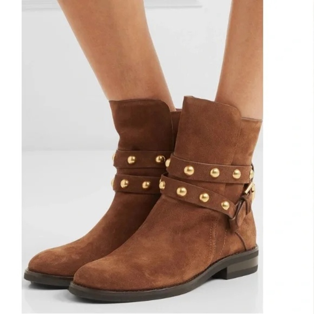 LIKE NEW CHLOE “Janis” Studded Moto Boots Booties, Women’s 6.5
